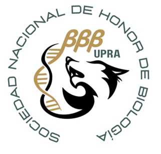 Logo de la Sociedad Nacional de Honor de Biología. Un lobo se entrelaza a una cadena de ADN