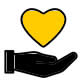 Palma de la mano hacia arriba y encima de ella un corazón amarillo